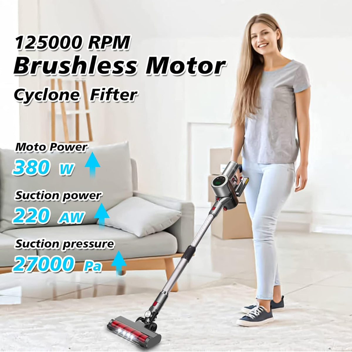 Cordless Vacuum Cleaner 27KPa 380w Brushless Motor Stick Vacuum 11 in 1 A5258