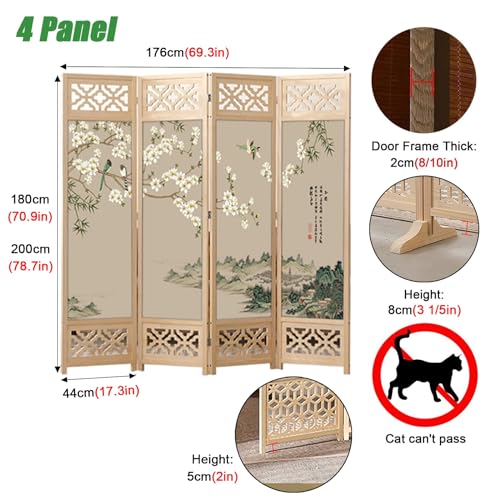4-Panel Wooden Room Divider 180 200cm Tall Y437480