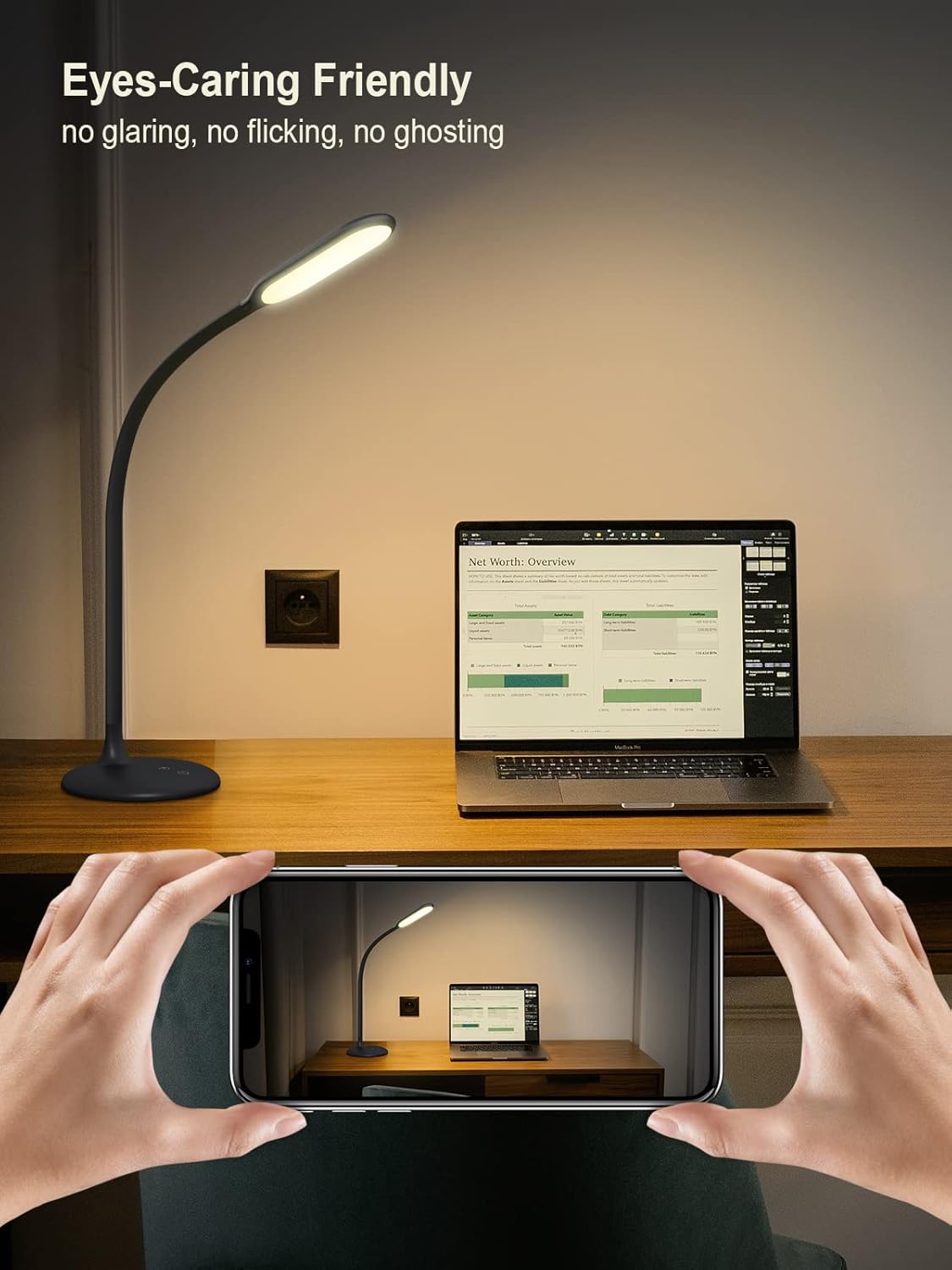 Cordless Rechargeable LED Desk Lamp with Stepless Dimming W4453
