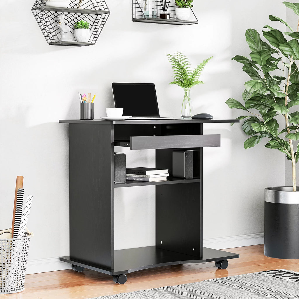 Black Mobile Computer Desk with Keyboard Tray A8093