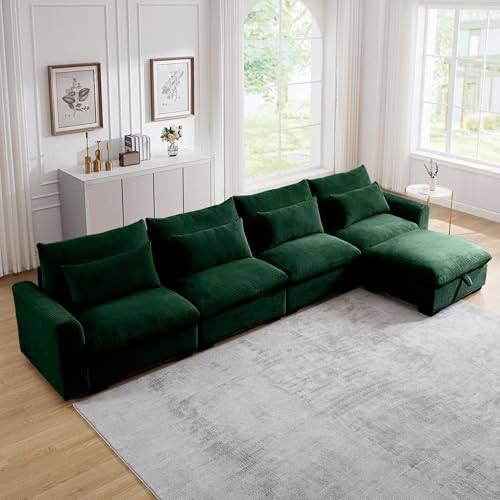 Corduroy L Shaped Modular Sofa with Storage Ottoman V2639