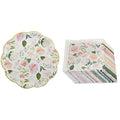 Pink Floral Paper Plates (Set of 16) and Paper Cocktail Napkins (Set of 30) L177