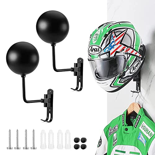 Motorcycle Helmet Rack 180° Degree Rotation Helmet Holder Wall Mount with 2 Hooks C2642