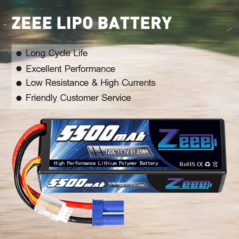 3S Lipo Battery 5500mAh 11.1V 120C Hard Case with EC5 Connector 2 Pack Q189