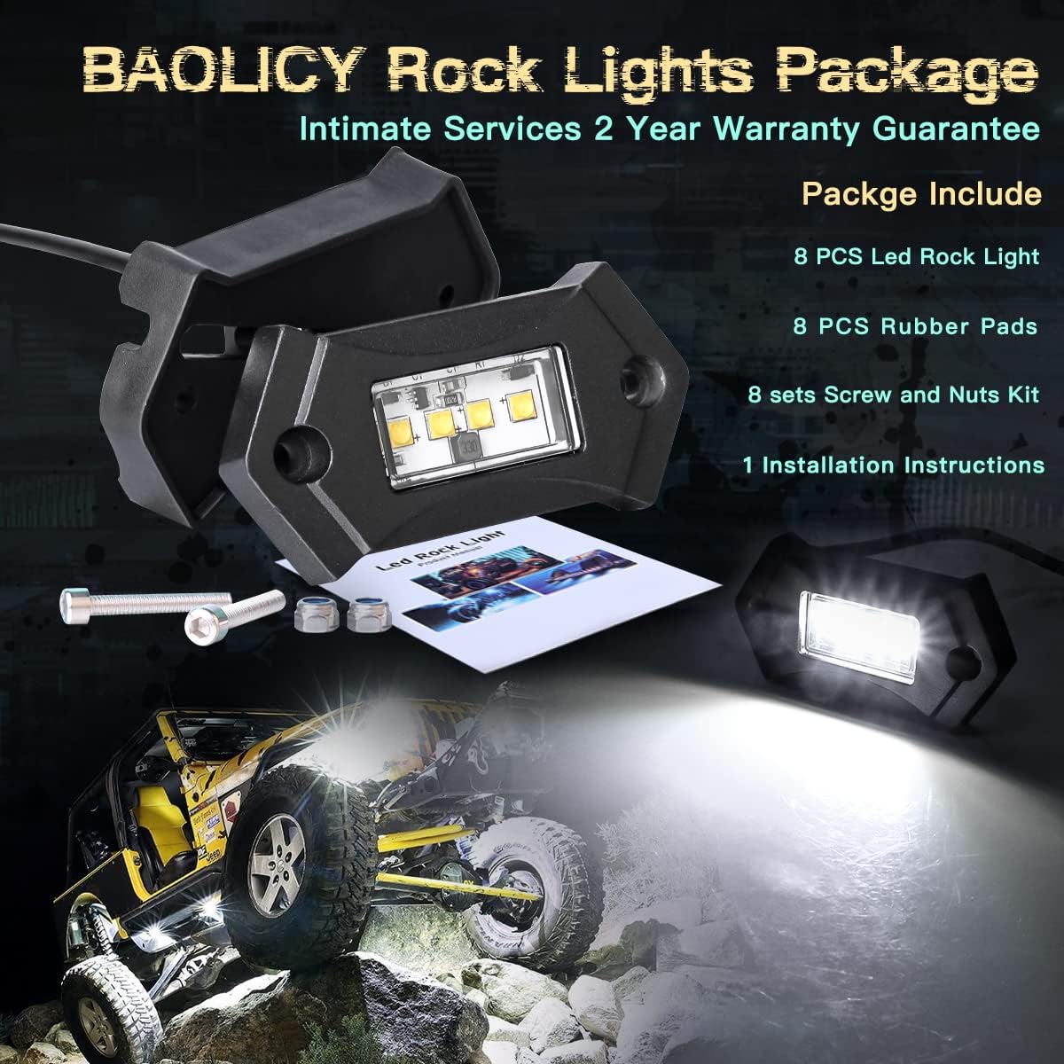 White 8Pods IP68 Waterproof LED Rock Lights T461778