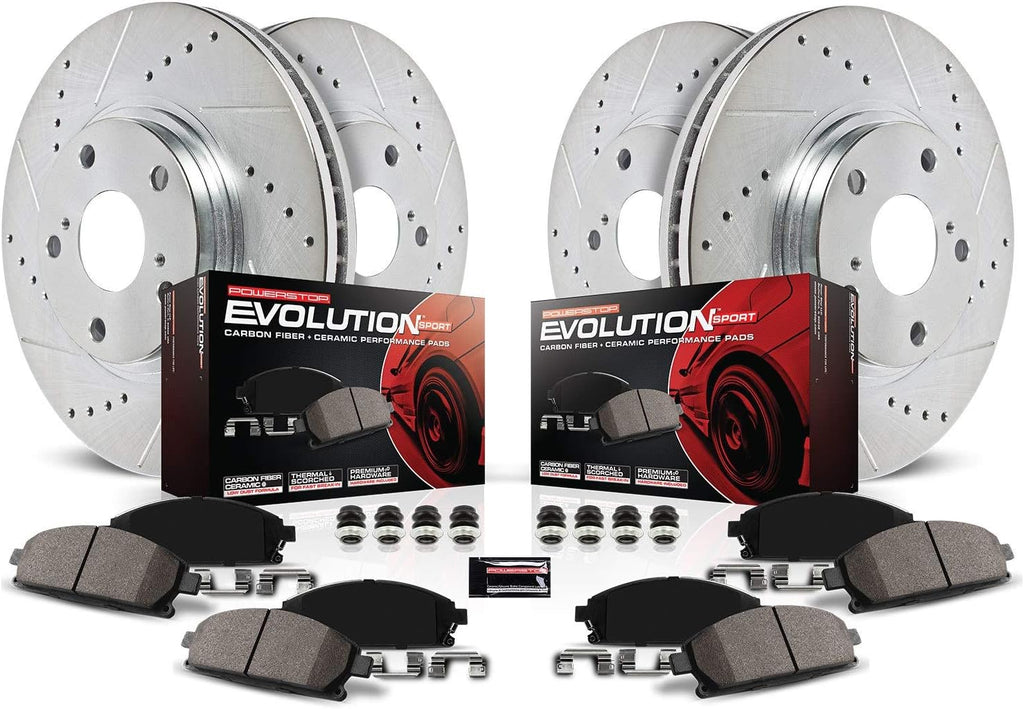 Front and Rear Carbon Fiber Brake Pads with Drilled & Slotted Brake Rotors Kit O364