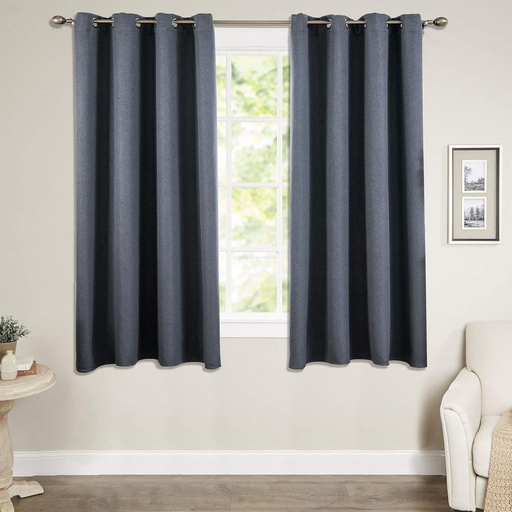 Blackout Linen Textured Grommet Curtains 2 Panel Set J92301