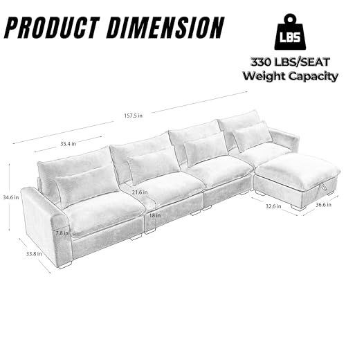 Corduroy L Shaped Modular Sofa with Storage Ottoman V2639