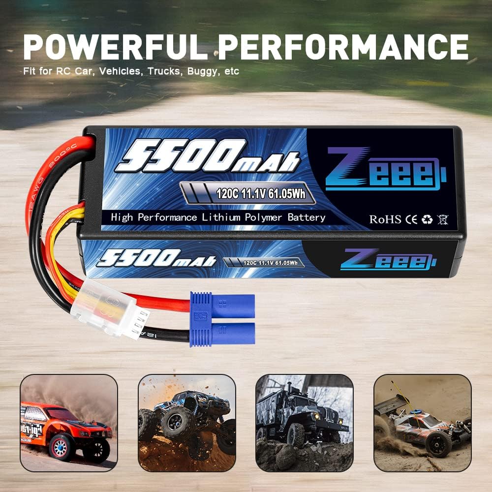 3S Lipo Battery 5500mAh 11.1V 120C Hard Case with EC5 Connector 2 Pack Q189