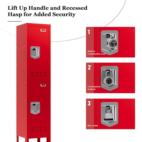 Metal Locker with 5 Doors, 66'' Steel Storage Cabinet with Hooks, Card Slots N3975