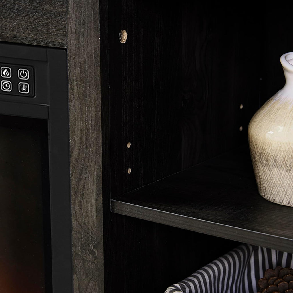 Charcoal Grey Fireplace TV Stand with Storage Drawers and Sliding Door M5762