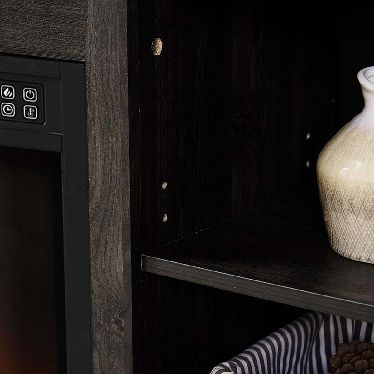 Charcoal Grey Fireplace TV Stand with Storage Drawers and Sliding Door M5762