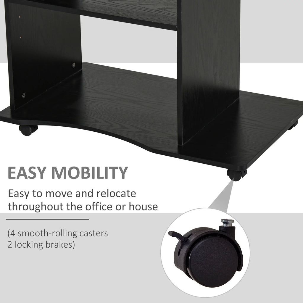 Black Mobile Computer Desk with Keyboard Tray A8093