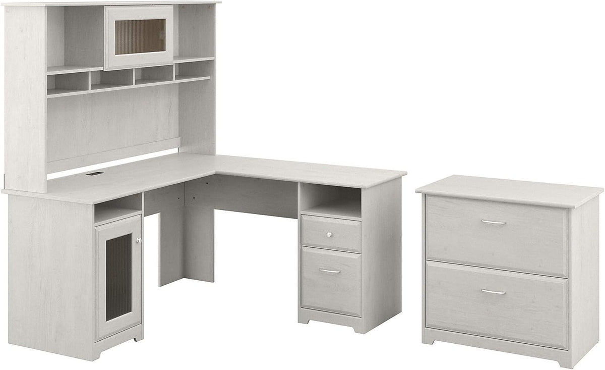 L Shaped Desk with Hutch and Lateral File Cabinet Y9098