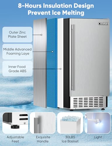 80Lbs/Day Commercial Under Counter Ice Maker Machine, Stainless Steel with 30LBS Ice Storage F510
