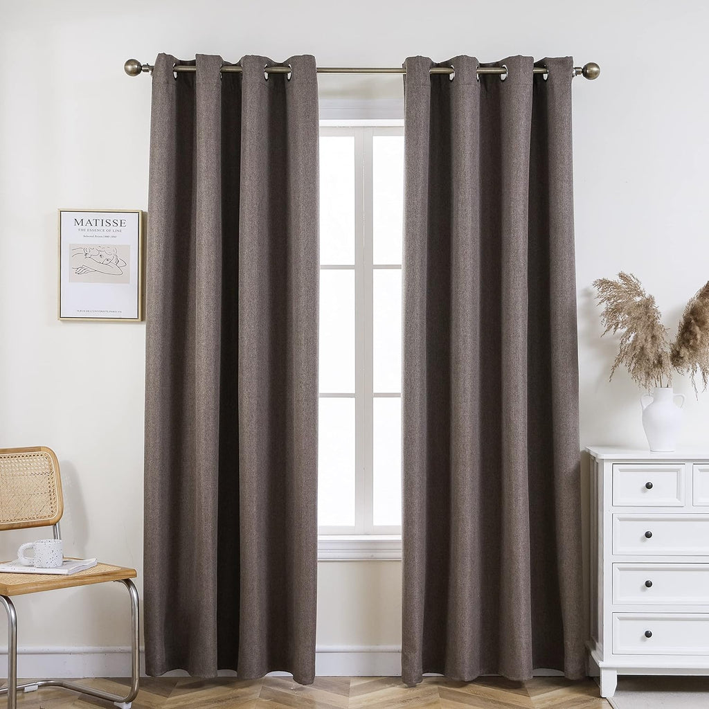 Blackout Linen Textured Grommet Curtains 2 Panel Set J92301