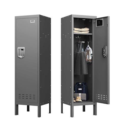 Metal Locker with 5 Doors, 66'' Steel Storage Cabinet with Hooks, Card Slots N3975