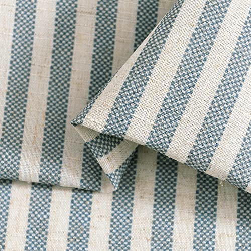 Blue on Beige Linen Kitchen Curtains Set 3 Pieces P730