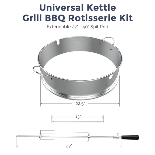 Silver Kettle Grill Rotisserie Ring Kit with Motor, Forks, Spit Rod X84975