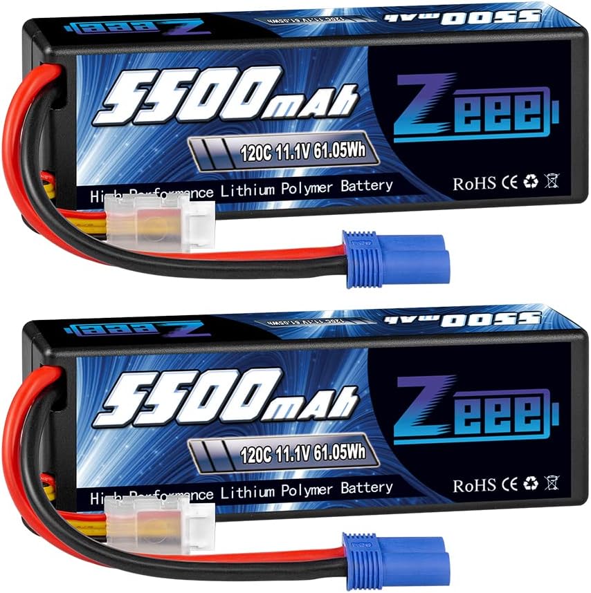 3S Lipo Battery 5500mAh 11.1V 120C Hard Case with EC5 Connector 2 Pack Q189