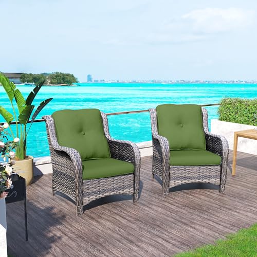 Blue PE Wicker Patio Dining Chairs Set of 2 with Seat Cushions Q570227