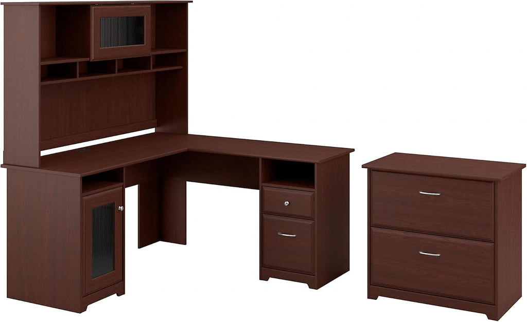 L Shaped Desk with Hutch and Lateral File Cabinet Y9098