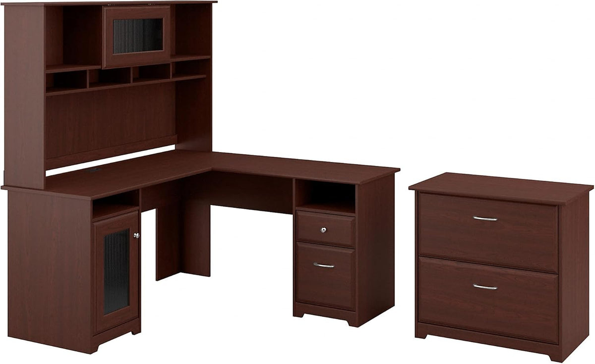 L Shaped Desk with Hutch and Lateral File Cabinet Y9098