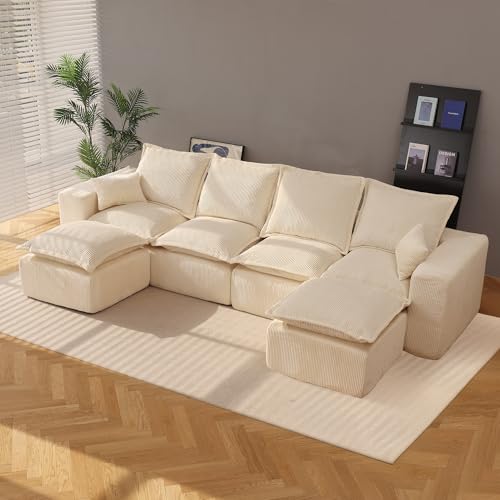 Modular Sectional Sofa with L-Shape Chaise, Soft Corduroy Black U465