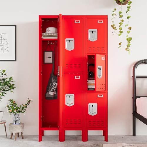 Metal Locker with 5 Doors, 66'' Steel Storage Cabinet with Hooks, Card Slots N3975