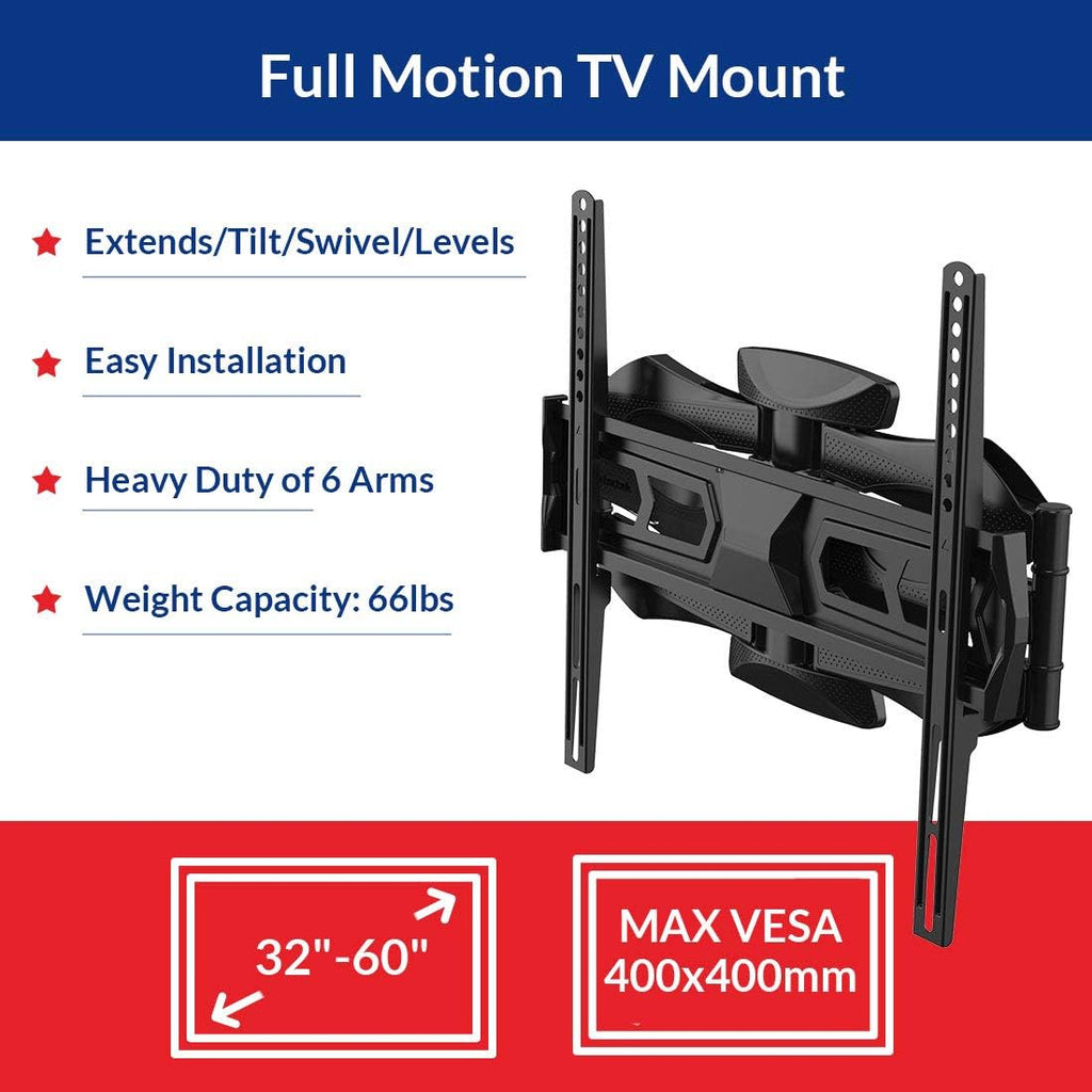 32-70 Inch Articulating Full Motion Swivel Tilt TV Wall Mount Bracket 18 Inches Arm Max VESA 600x400mm 132 lbs with 10ft HDMI Cable Pack of 2 Q75626