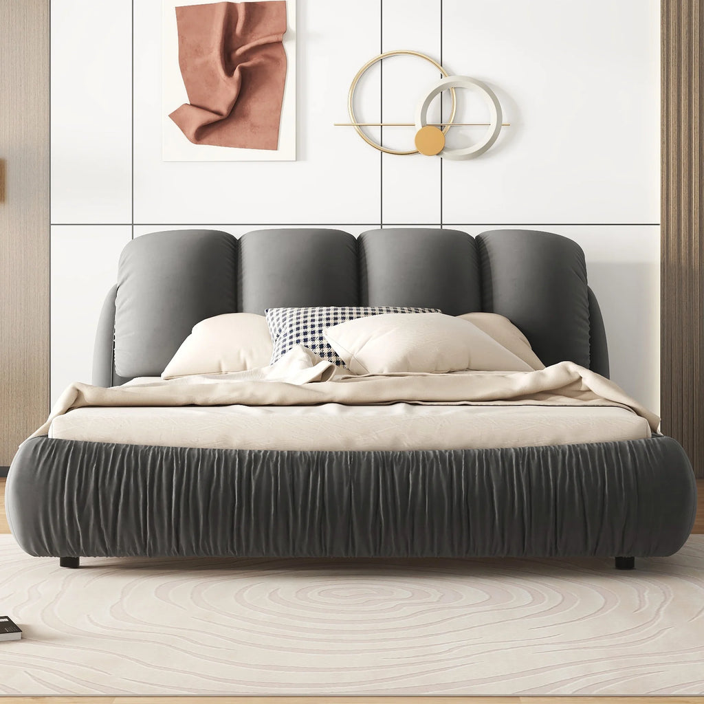 King Size Velvet Upholstered Bed with Padded Headboard Y1932