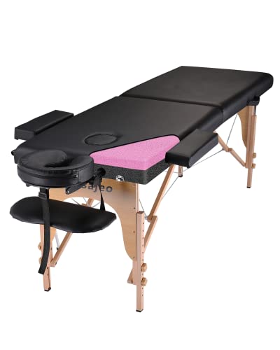 Portable Massage Table Wooden Frame Height Adjustment Black 3-Section T5266