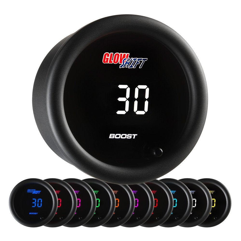 10 Color Digital 30 PSI Boost/Vacuum Gauge Kit with Electronic Pressure Sensor H819589