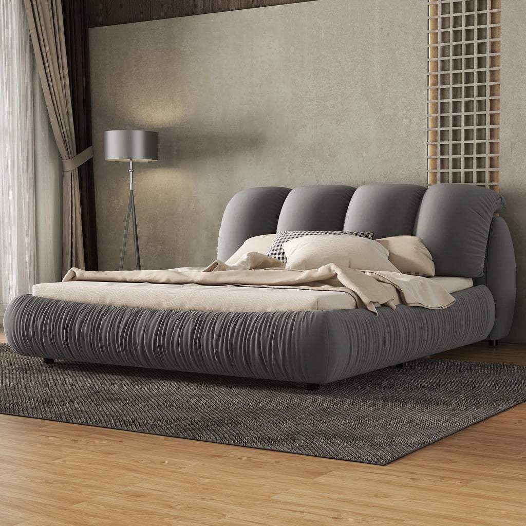 King Size Velvet Upholstered Bed with Padded Headboard Y1932