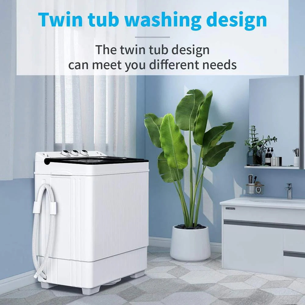 26lbs Compact Twin Tub Portable Washing Machine Black J813513