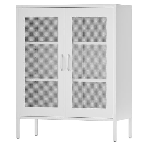 Blue 3 Tier Metal Storage Cabinet with Doors and Shelves J915270