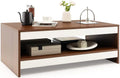 37 Inch Two-Tier Wooden Coffee Table with Storage Shelf E6038