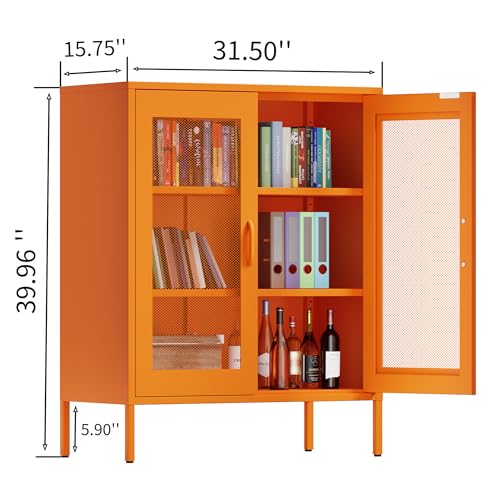Blue 3 Tier Metal Storage Cabinet with Doors and Shelves J915270