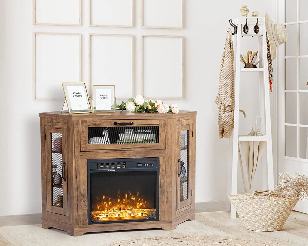 Oak Brown TV Corner Fireplace TV Stand for TVs Up to 50 Inch O303