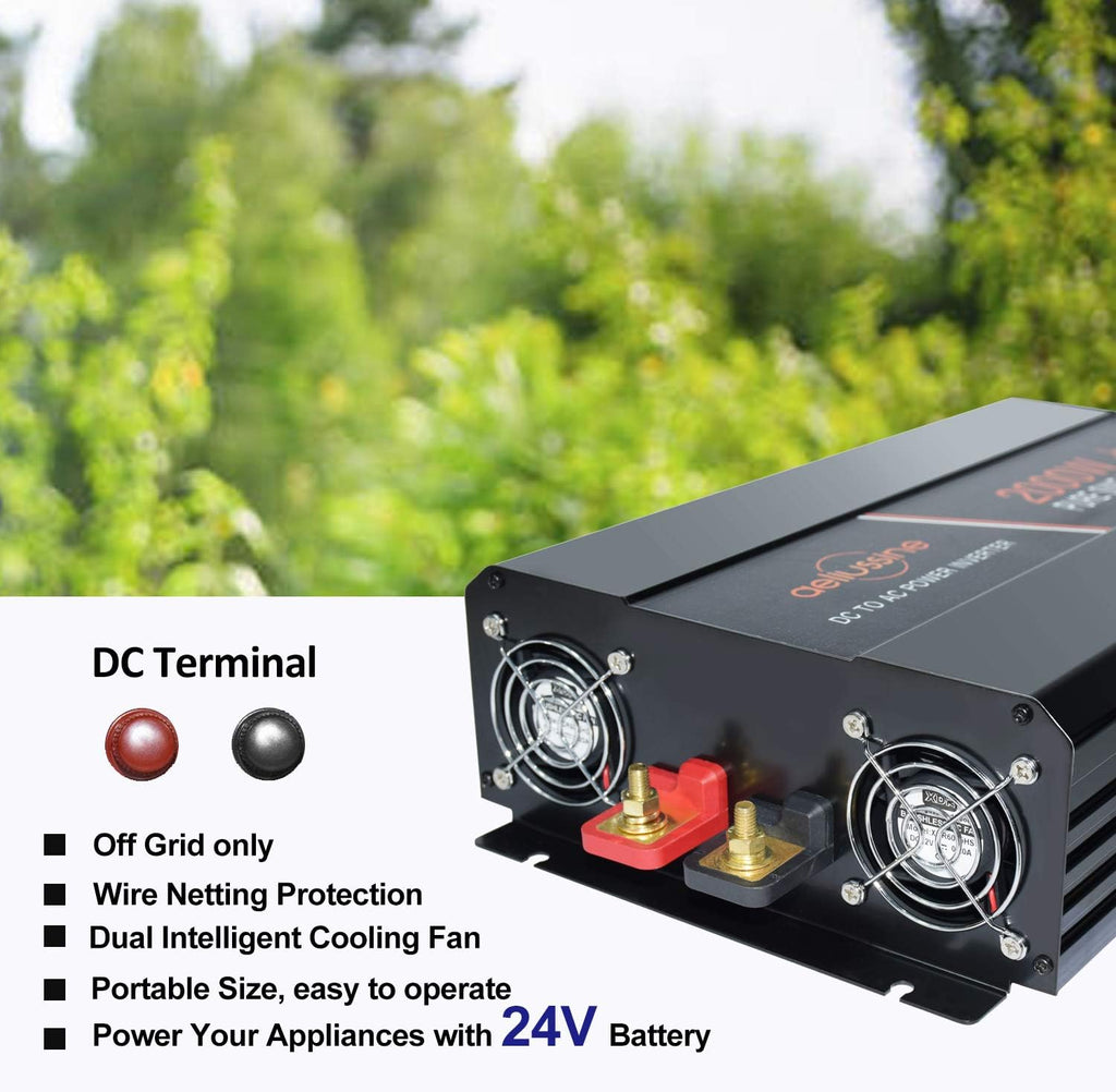 Power Inverter 2000 Watt Pure Sine Wave 24v DC to AC 120v Peak 4000 Watt with LCD Display USB Charge Port V288957