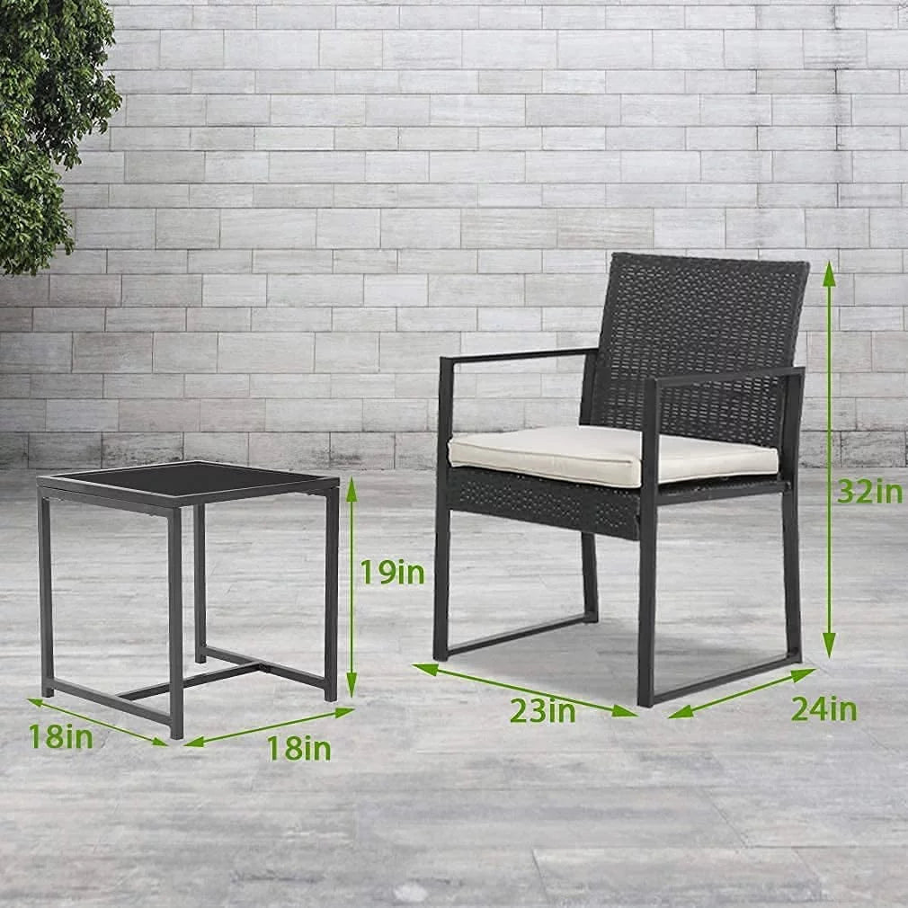 3 Piece Beige Wicker Patio Bistro Set M170