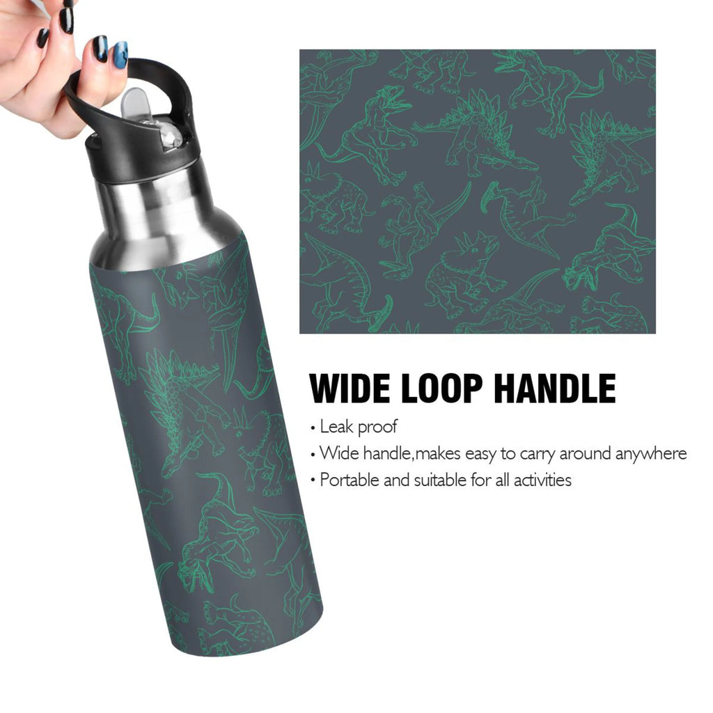 Green Drawn Stainless Steel Insulated Water Bottle with Straw Lid U58612