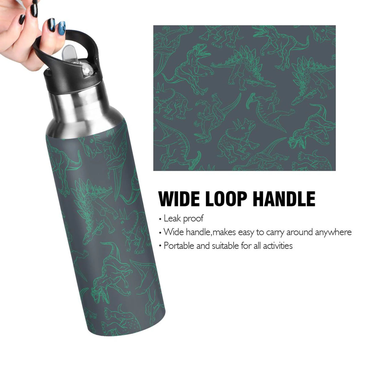 Green Drawn Stainless Steel Insulated Water Bottle with Straw Lid U58612