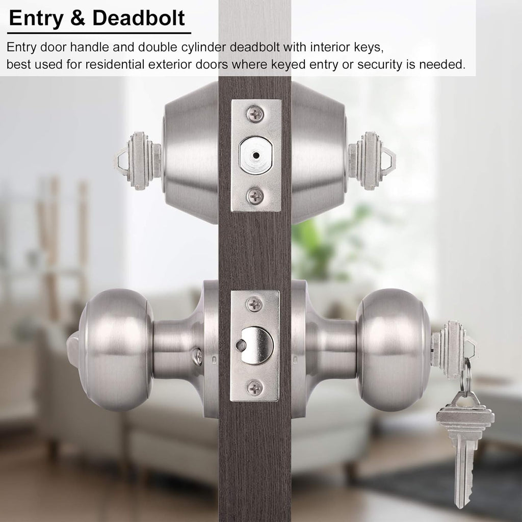 10 Sets Keyed Alike Door Handleset with Deadbolt, Satin Nickel Entry Door Knob with Double Cylinder Deadbolt J28886