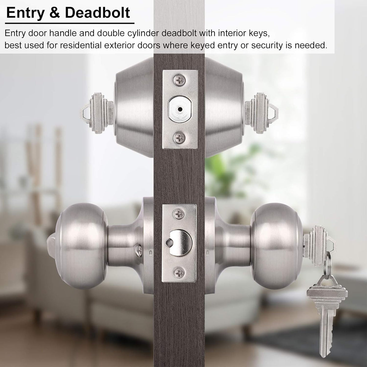 10 Sets Keyed Alike Door Handleset with Deadbolt, Satin Nickel Entry Door Knob with Double Cylinder Deadbolt J28886