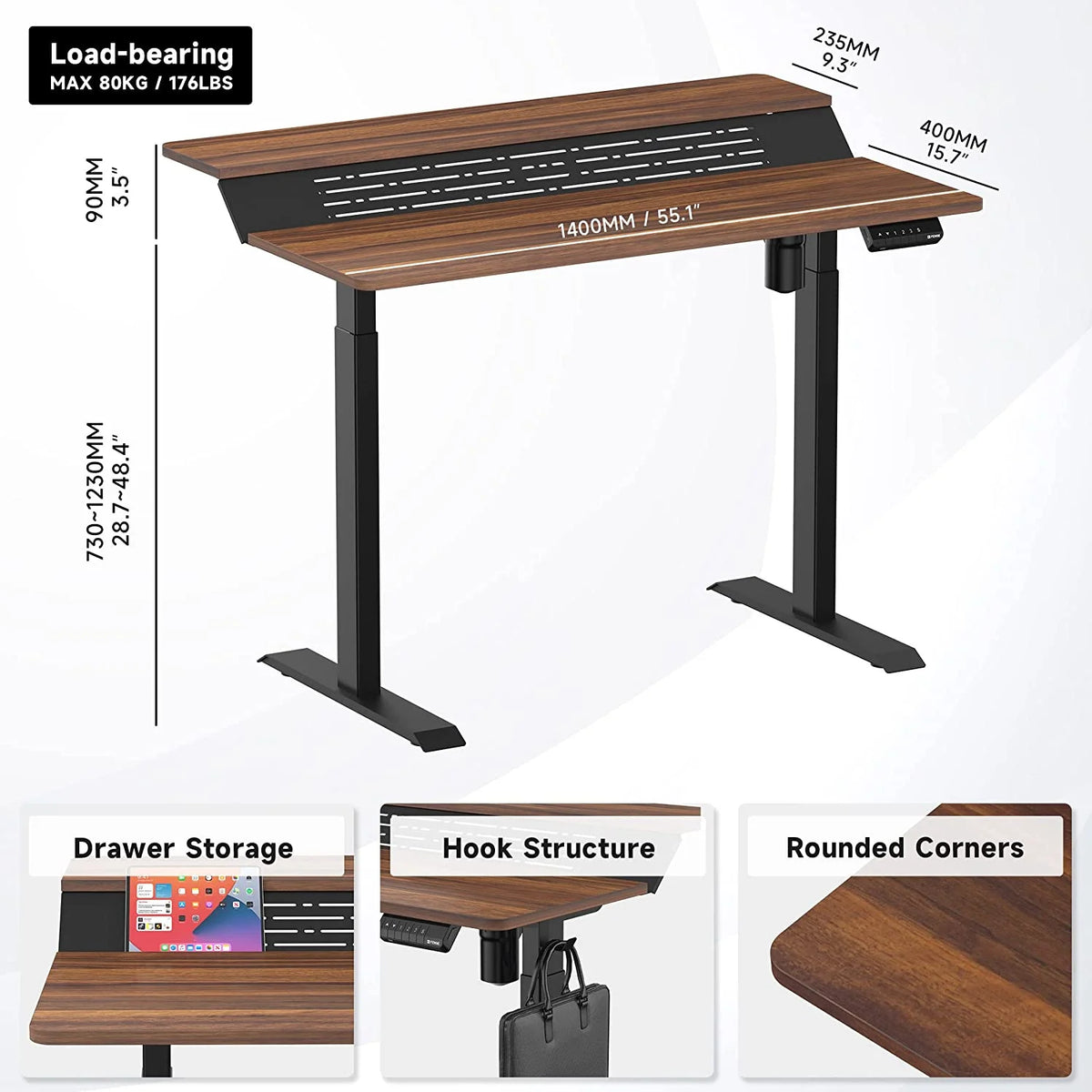 Electric Height Adjustable 55x24 Inches Standing Desk C801