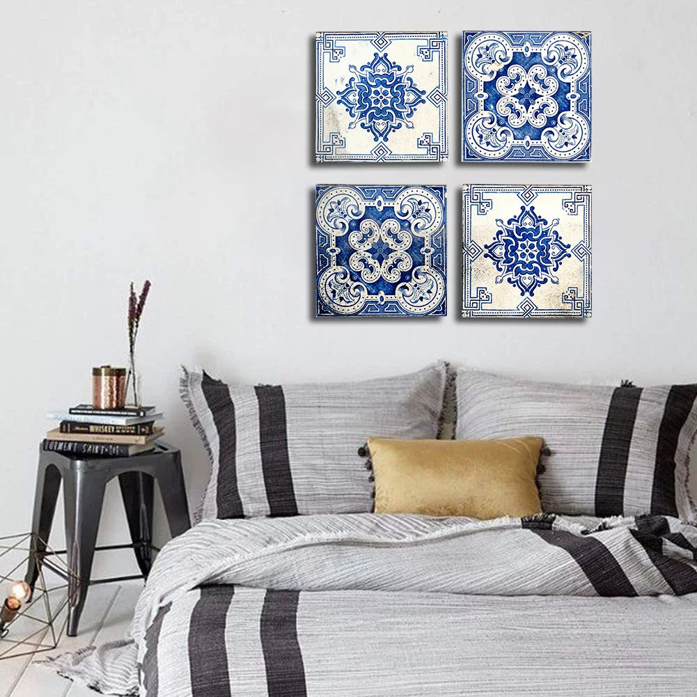 Canvas Floral Pattern Wall Art Set of 4 12x12 inches N3098