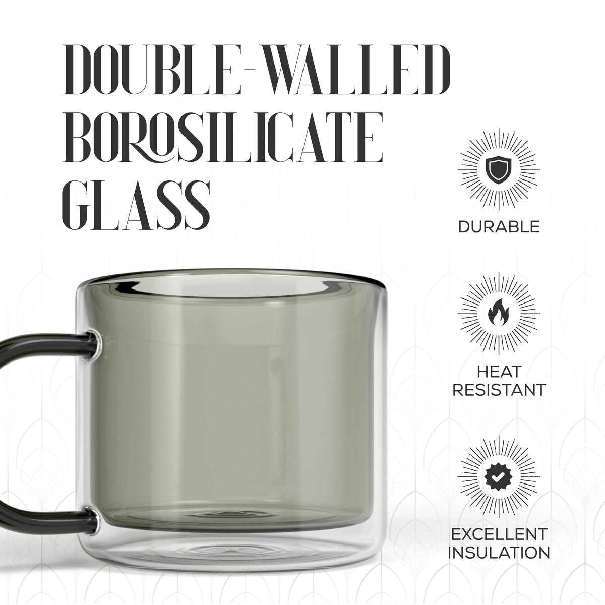 Gray Glass Coffee Mugs Set of 2 with Handle W317772
