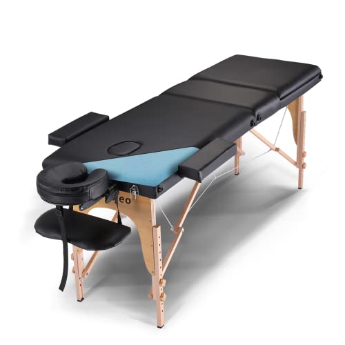 Portable Massage Table Wooden Frame Height Adjustment Black 3-Section T5266
