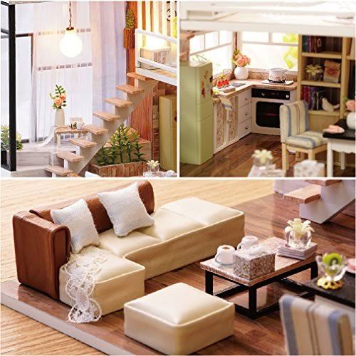 Wooden DIY Dollhouse Kit with Furniture, 1:24 Scale M575